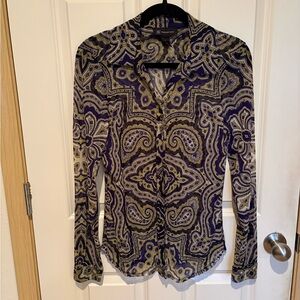 INC International Concepts Navy and Gold Paisley Button-Down Shirt